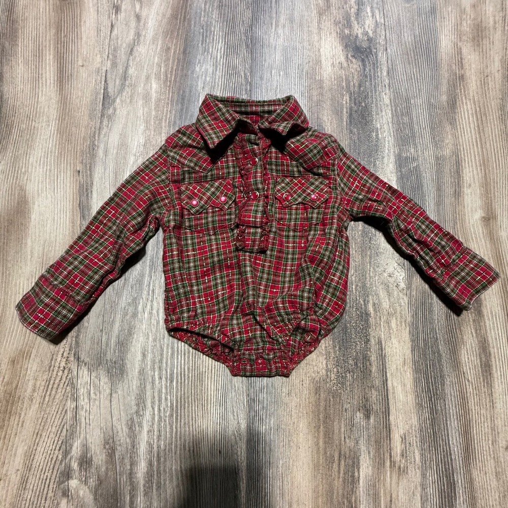 Wrangler Plaid Western Bodysuit Red Green Metallic Americana Vibe